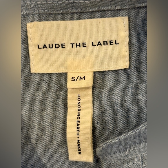 Laude the Label Split Neck Top Oversized Chambray Cotton Shirt Size S/M - Picture 7 of 8